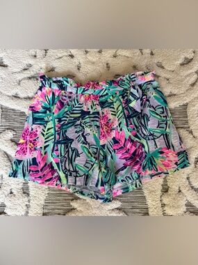 Lilly Pulitzer Girls Size XL 12/14zTropical Print Relaxed Shorts - Pink & Green